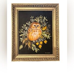 Vintage estate OWL oil painting.
